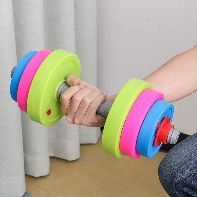 Kids Workout Dumbbell Weights Set - Toddler Toy Gym Equipment for Pretend Play Lifting, Exercise & Fitness - Adjustable Fill with Sand or Water