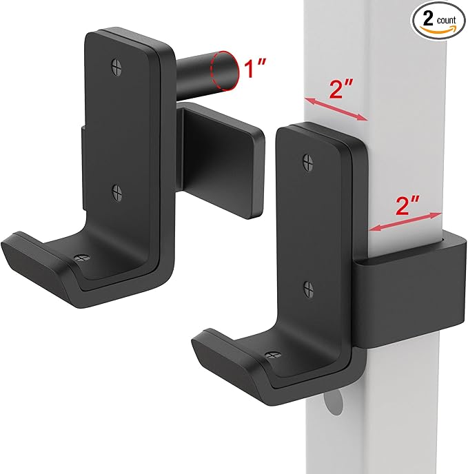 SELEWARE Solid Steel J Hooks for 2" x 2" or 3" x 3" Tube Power Cage with 1" or 5/8" Hole Squat Rack Attachment, J-Hook Barbell Holder for Power Rack, Set of 2