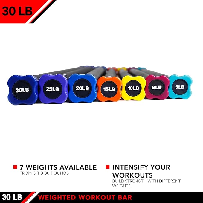 JFIT Weighted Workout Bars 7 Size 5-30lbs, Rubber
