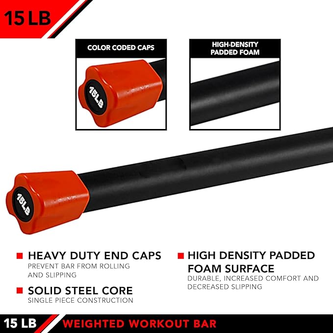 JFIT Weighted Workout Bars 7 Size 5-30lbs, Rubber