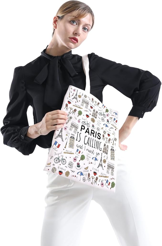 POFULL Paris Themed Gifts Paris Is Calling And I Must Go Tote Bag Paris Lover Gift (Paris Is Calling Tote Bag)