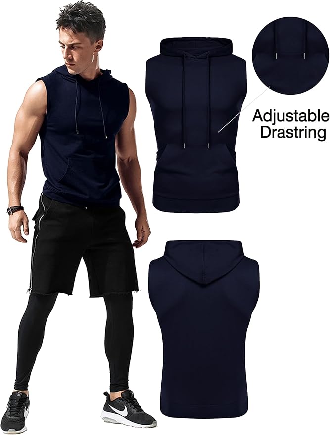 Babioboa Men's Workout Hooded Tank Tops Sleeveless Gym Hoodies Bodybuilding Muscle Cut Off T-Shirts
