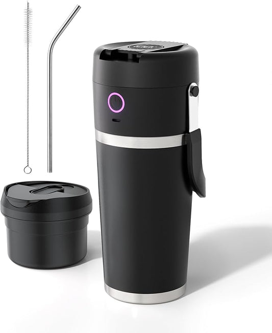 Portable Blender with Insulated Cup, Personal Blender for Smoothies, 11.1V high-torque Motor, LED Display, Stainless Steel Cup, Keep Cold 24 Hours, Self-cleaning, USB-C Rechargeable, 20 oz, Travel Lid