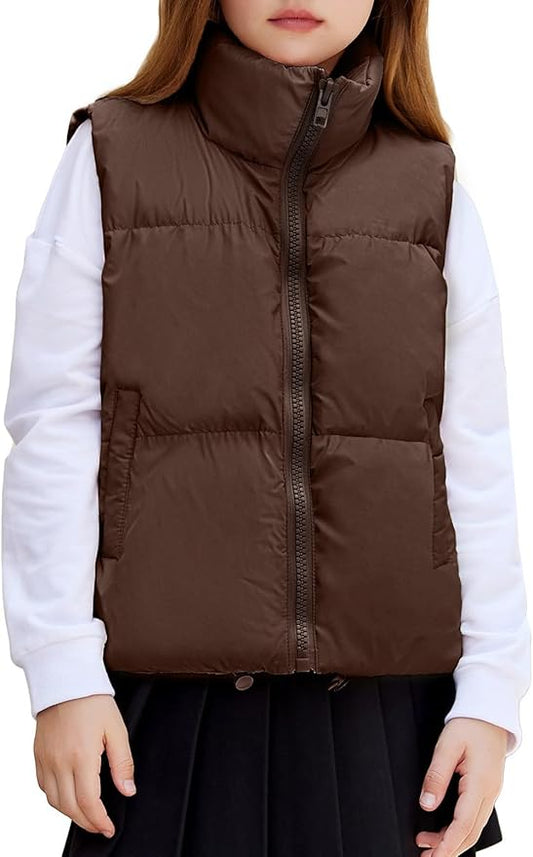 Arshiner Girls Winter Zipper Puffer Vest Lightweight Sleeveless Outwear Puffy Vests for 5-12 Years Old