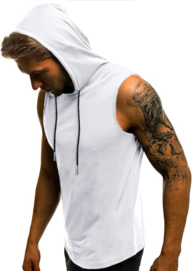 Babioboa Men's Workout Hooded Tank Tops Sleeveless Gym Hoodies Bodybuilding Muscle Shirts