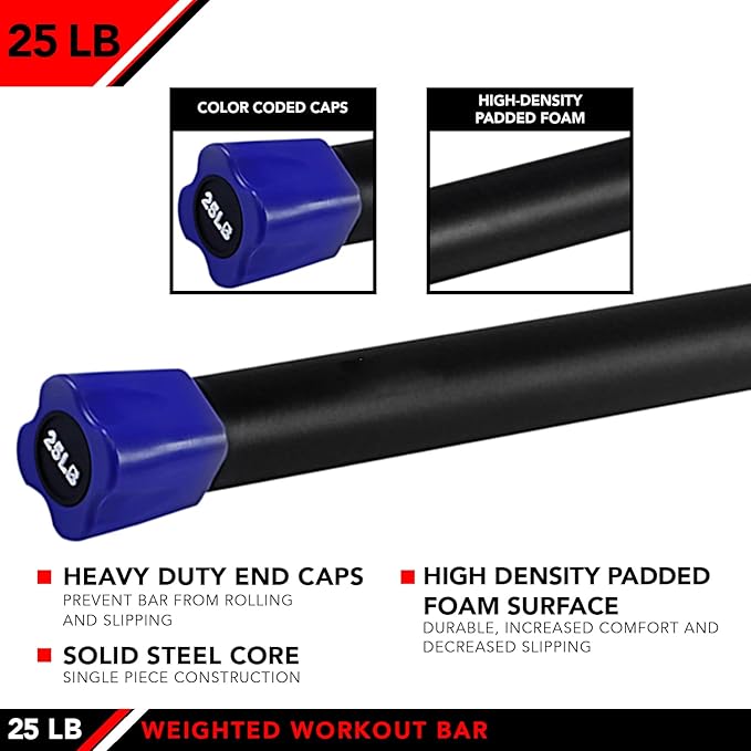 JFIT Weighted Workout Bars 7 Size 5-30lbs, Rubber