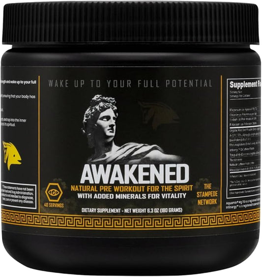 Awakened Natural Pre Workout Powder 12-in-1 | Conscious Energizer | Bee Pollen + N.O. Booster | Mucuna Pruriens, Tongkat Ali, Rhodiola, Alpha GPC & Trace Minerals | 40SV