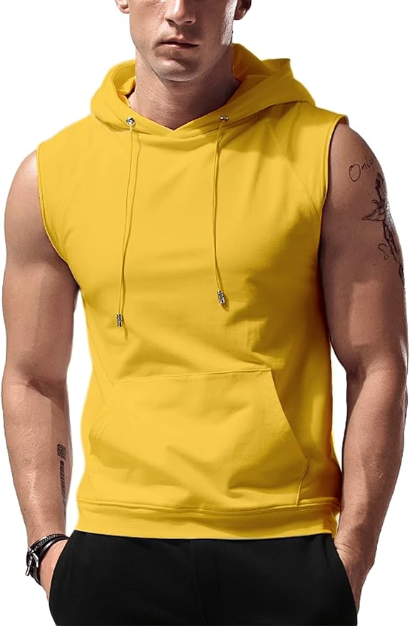Babioboa Men's Workout Hooded Tank Tops Sleeveless Gym Hoodies Bodybuilding Muscle Cut Off T-Shirts