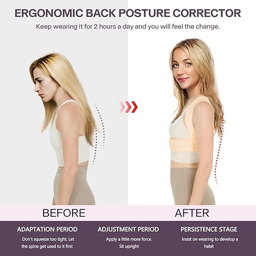 Back Brace Posture Corrector for Women, Upper Back Support Straps Straightener, Hunchback Improve Posture Correct-Shoulder, Upper Back Pain Relief Invisible Under Clothes (Nude, S/M)