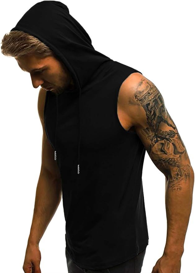 Babioboa Men's Workout Hooded Tank Tops Sleeveless Gym Hoodies Bodybuilding Muscle Shirts