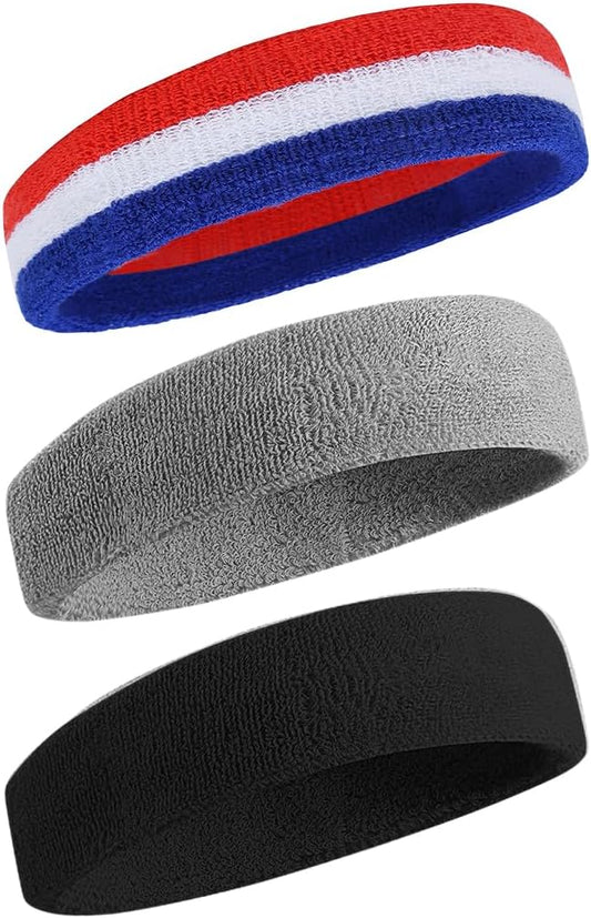 BEACE Sweatbands Sports Headband for Men & Women - Moisture Wicking Athletic Cotton Terry Cloth Sweatband for Tennis, Basketball, Running, Gym, Working Out