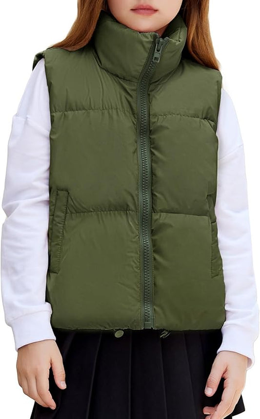 Arshiner Girls Winter Zipper Puffer Vest Lightweight Sleeveless Outwear Puffy Vests for 5-12 Years Old