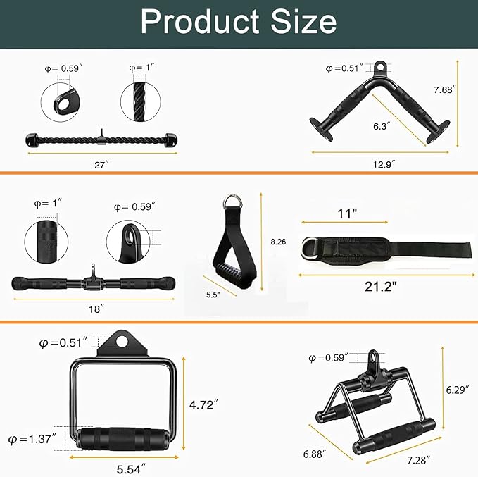 Solid Steel Cable Machine Accessories for Home Gym, Triceps Pull Down Attachment, Cable Attachments for Gym, LAT Pull Down Attachment Weight Fitness