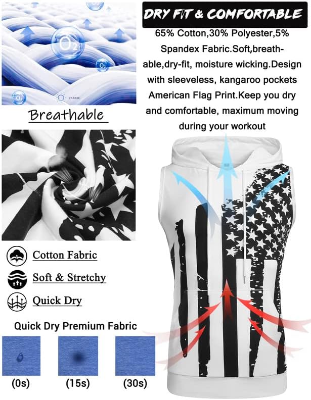 Babioboa Men's Workout Hooded Tank Tops Sleeveless Gym Hoodies Bodybuilding Muscle Cut Off T-Shirts