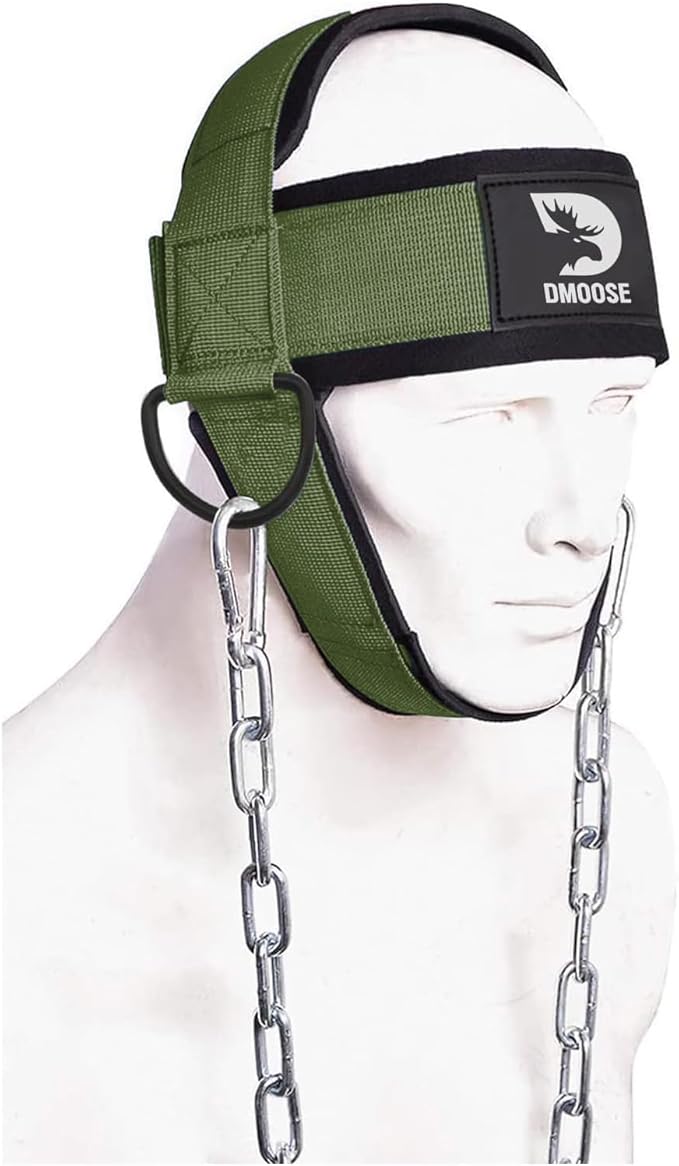 DMoose Neck Harness for Weight Lifting - 30" Heavy Duty Steel Chain - Neck Exerciser, Trainer & Strengthener for Injury Recovery Support & Workout- Adjustable Head & Chin Strap
