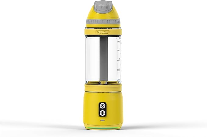 Portable Blender for Smoothies and Shakes, Anti-Jamming, 24oz USB-C Rechargeable, BPA-Free, Electric Protein Shaker Bottle with Travel Lid for Kitchen, Gym & Office. (Yellow Base Grey Lid)