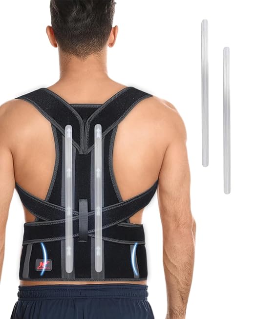Back Brace Posture Corrector for Women and Men, Lower and Upper Back Pain Relief, Hunchback and Scoliosis Straightener with 2 Removable Metal Splints Support, Adjustable Straps Belt Waist