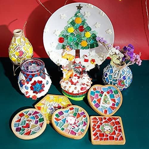 1.1 LB Irregular Crystal Mosaic Tiles,Small Particle Color Decal Crystal Glass Tile DIY Hobbies Children Handmade Crystal Craft for DIY Handmade Decorative Materials (Sky Blue Series)