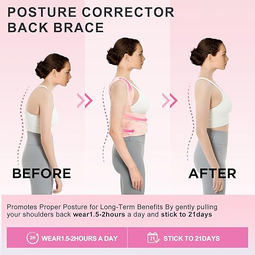 Back Posture Corrector for Women - Adjustable Straightener Back Brace Posture Corrector Under Clothes (Pink, Large)