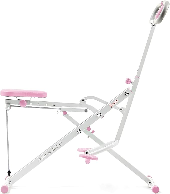 Sunny Health & Fitness Row-N-Ride Squat Assist Trainer, Foldable & Easy Setup Exercise Equipment w/Adjustable Resistance, Home Gym Training Machine for Arm, Glute & Leg Workout, Optional in Colors