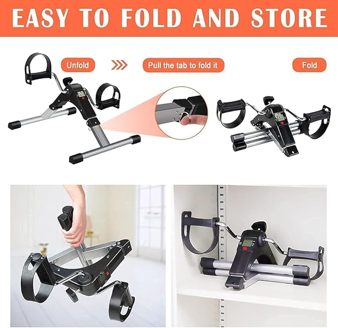 TABEKE Under Desk Bike Pedal Exerciser, Fully Assembled Folding Pedal Exerciser for Arm and Leg Workout, Portable Sitting Desk Cycle with LCD Screen Displays
