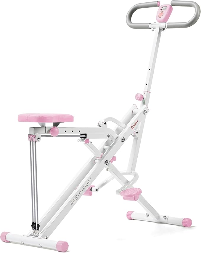 Sunny Health & Fitness Row-N-Ride Squat Assist Trainer, Foldable & Easy Setup Exercise Equipment w/Adjustable Resistance, Home Gym Training Machine for Arm, Glute & Leg Workout, Optional in Colors