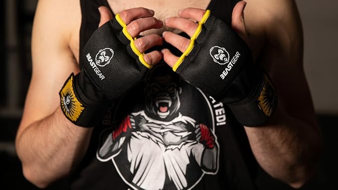 Beast Gear Hand Wraps for Boxing Gloves - Men & Women Inner Gel Quick Wraps for Combat Sports, MMA, and Martial Arts