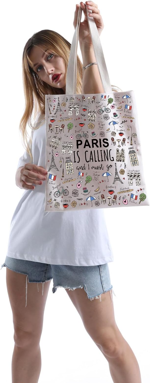 POFULL Paris Themed Gifts Paris Is Calling And I Must Go Tote Bag Paris Lover Gift (Paris Is Calling Tote Bag)