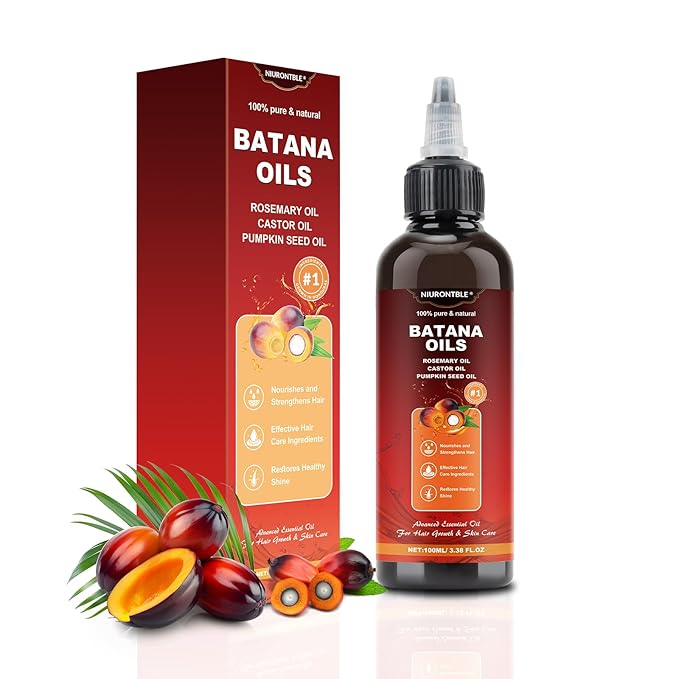 Batana Oil for Hair Growth Dr Sebi - 4-in-1 100% Pure & UnrefinedHonduran Oil with Rosemary, Castor,Nourishes, Enhances Hair Thickness, Prevents Loss, Eliminates Split Endsfor All Hair Types (100ML)