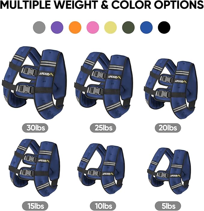 APEXUP Weighted Vest with 5lbs/10lbs/15lbs/20lbs/25lbs/30lbs Weights and Reflective Stripe, Weight Vest Men Women for Workout, Strength Training, Running
