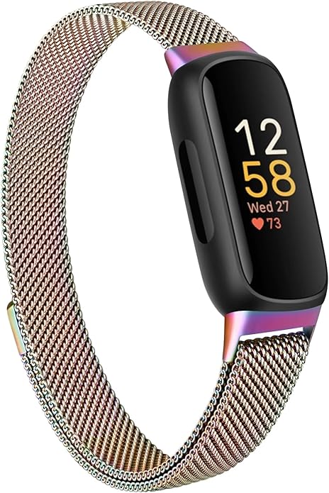 Amzpas band for Fitbit Inspire 3 Bands Women Men, Stainless Steel Mesh Loop Adjustable Magnetic Wristband Replacement Straps Compatible with Fitbit Inspire 3 Fitness Tracker