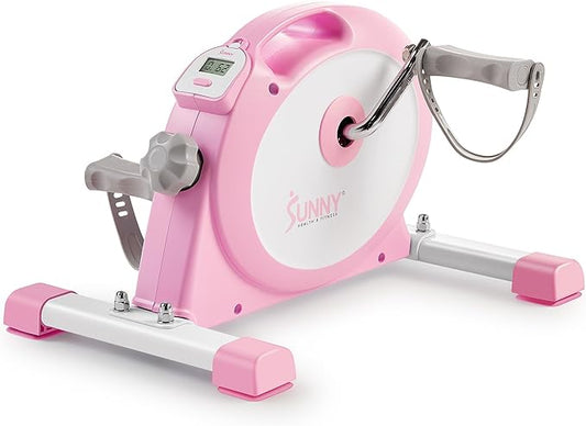 Sunny Health & Fitness Smart Mini Pedal Exerciser, Under Desk Bike/Elliptical for Home Workout & Cycle Cardio Training, Free SunnyFit App Link, Optional in Color, Mat/Workout Bands or Steel Stabilizer