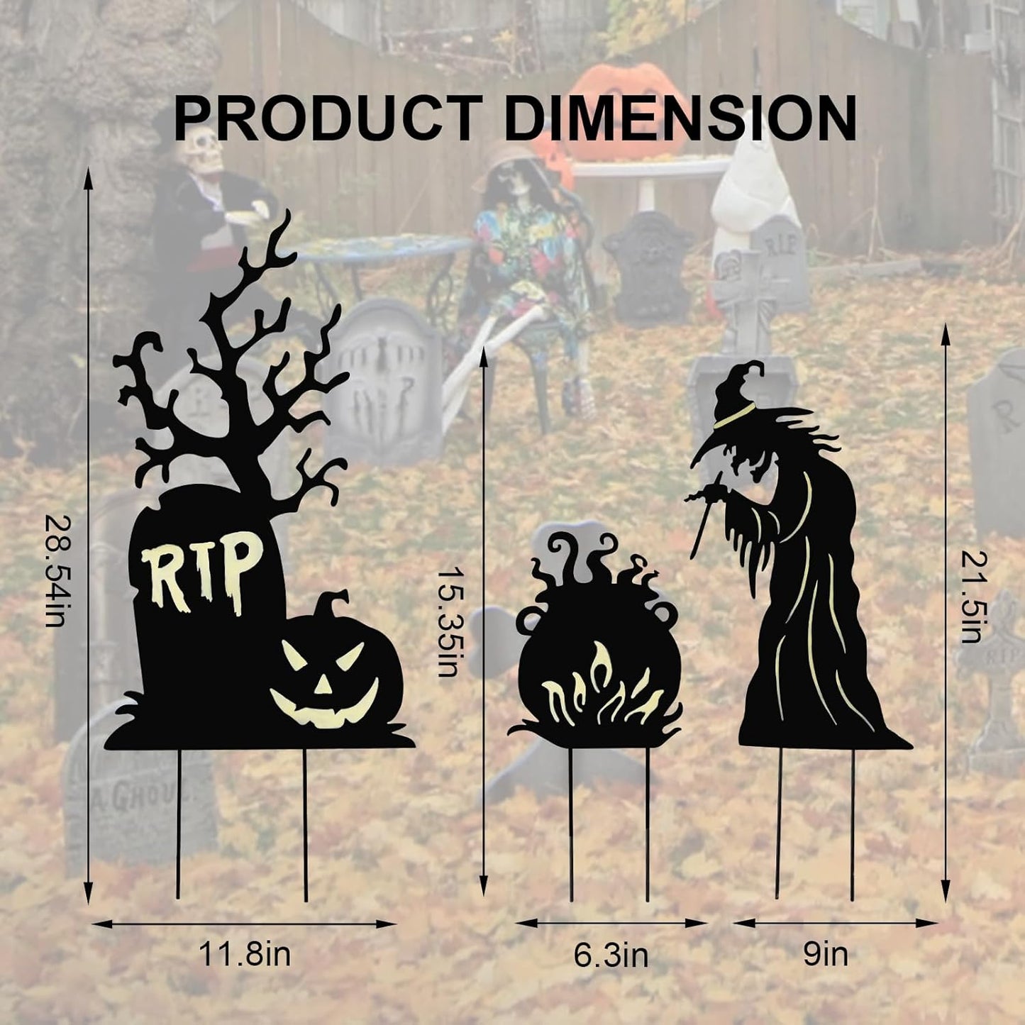 Halloween Yard Signs Outdoor Decorations，3 Pack Warerproof Scary Witch Tombstone Cauldron Fluorescent Metal Stakes Glow in The Dark for Lawn Garden Halloween Decor (Witch Tombstone Cauldron)