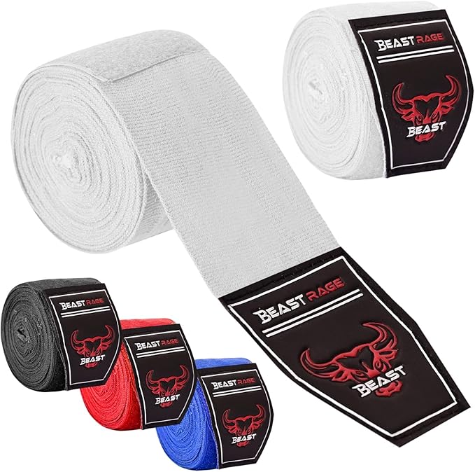 BEAST RAGE Boxing Hand Wraps 4.5 Meter Martial Arts Bandages Inner Gloves Wrist Support Straps Punching Under Hand Knuckles Heavy Elasticated Training Bag Mitts Muay Thai