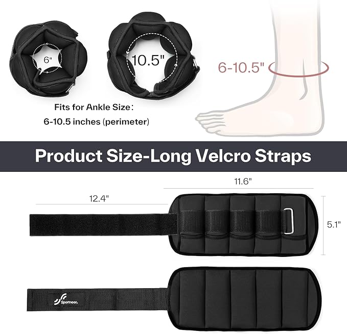 Sportneer Adjustable Ankle Wrist Weights for Men Women Kids 2 lbs 1 Pair 4 lbs