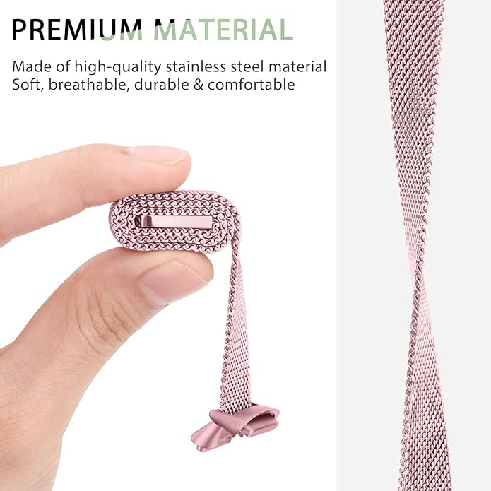 Amzpas Metal Band Compatible with Fitbit Luxe Bands for Women Men, Stainless Steel Mesh Loop Wristband Replacement Strap for Fitbit Luxe/Luxe Special Edition Fitness Tracker