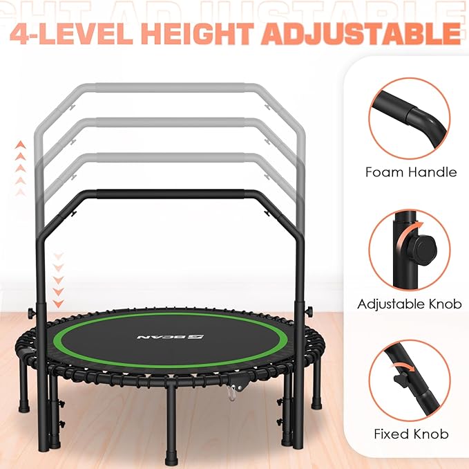 BCAN 40"/48" Foldable Mini Trampoline with Resistance Band 450 LBS