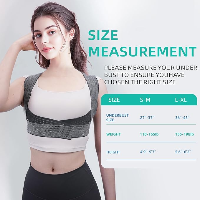 Posture Corrector for Women, Adjustable Upper Back Strap for Shoulder, Neck and Upper Back Pain Corrects Posture Corrects Hunching Silvery S-M