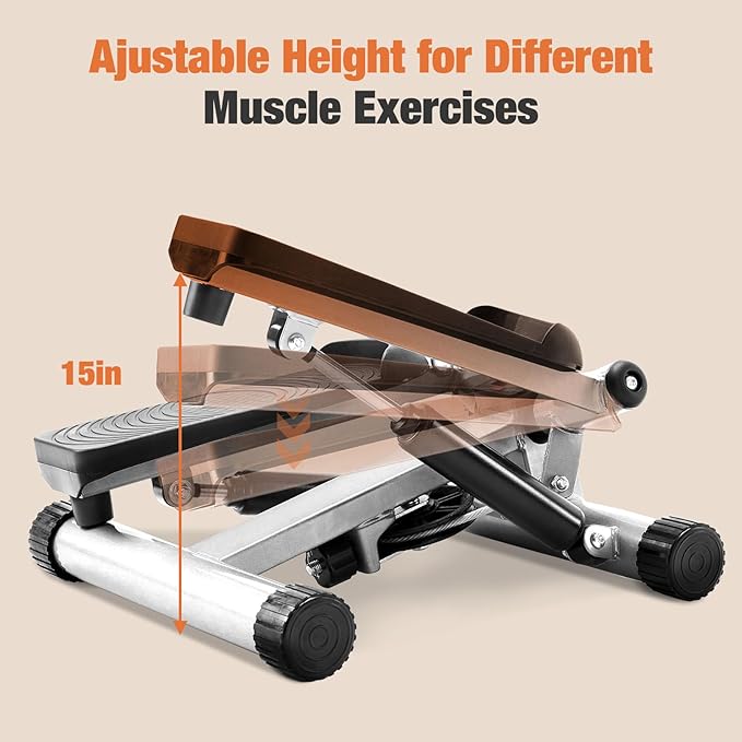 Sweetcrispy Mini Stair Steppers with Resistance Bands for Exercise at Home, Portable Exercise Twist Stepper Machine for Full Body Workout, 265LBS Capacity