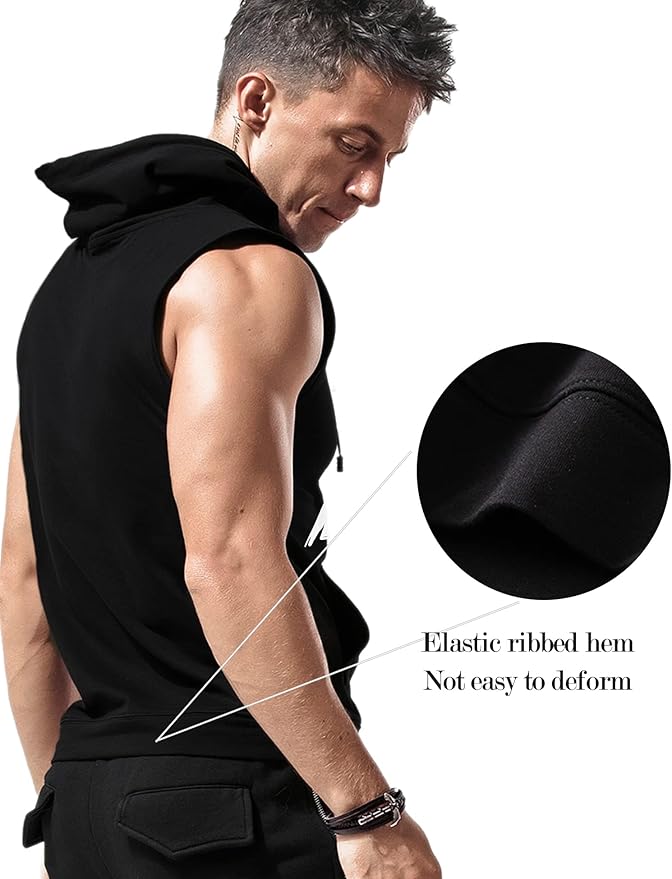 Babioboa Men's Workout Hooded Tank Tops Sleeveless Gym Hoodies Bodybuilding Muscle Cut Off T-Shirts