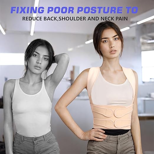 Back Brace Posture Corrector for Women and Men, Full Back Support Straps Straightener, Hunchback Improve Posture-Shoulder, Lumbar and Upper Lower Back Pain Relief (Nude, S)