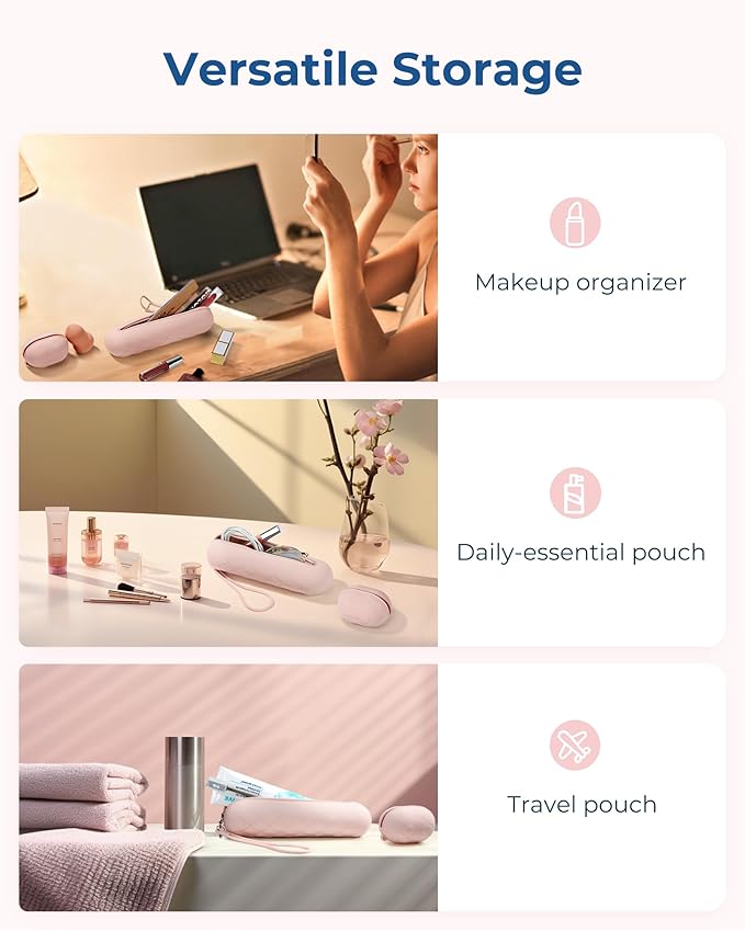 BAGSMART Travel Makeup Brush Holder Bag with Metal Zipper Closure, Travel Makeup Brush Case Cosmetic Bag, Silicone Soft Portable Face Brushes Travel Essentials Organizer Holder, Pink