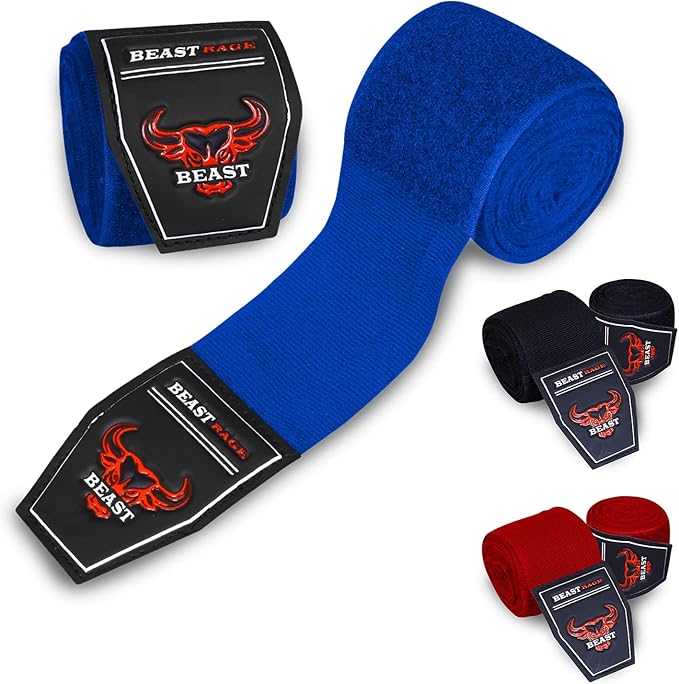 BEAST RAGE Boxing Hand Wraps 4.5 Meter Martial Arts Bandages Inner Gloves Wrist Support Straps Punching Under Hand Knuckles Heavy Elasticated Training Bag Mitts Muay Thai