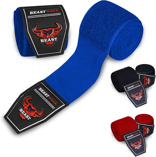 BEAST RAGE Boxing Hand Wraps 4.5 Meter Martial Arts Bandages Inner Gloves Wrist Support Straps Punching Under Hand Knuckles Heavy Elasticated Training Bag Mitts Muay Thai