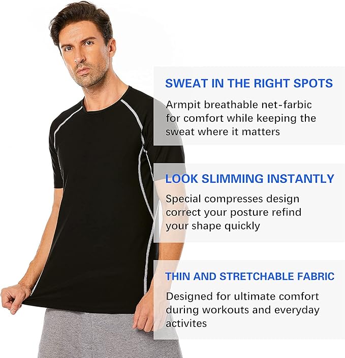 QBK Big and Tall Men's Sauna Sweat Suit Compression Heat Trapping Shirt for Gym Exercise Slimmer Shapewear Sweat Vest