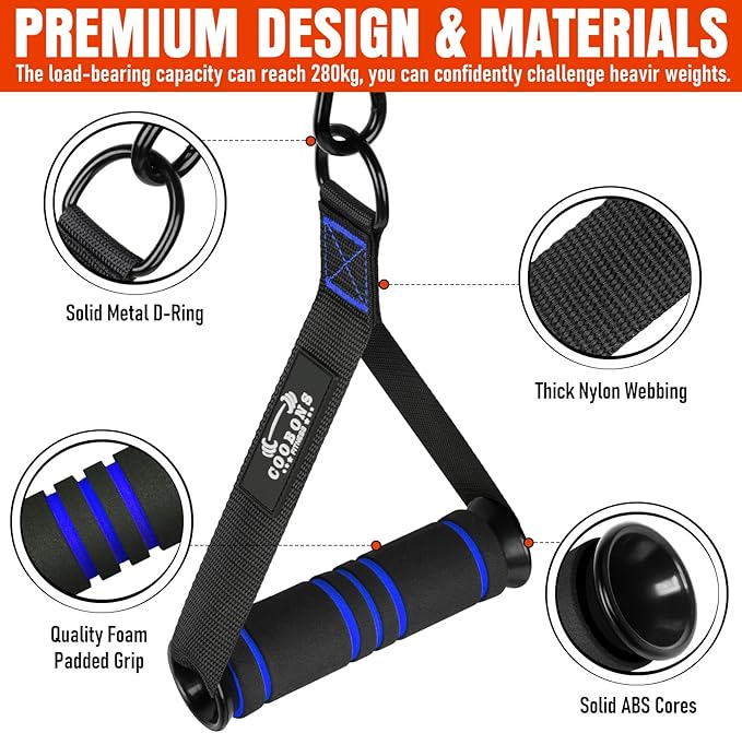 Heavy Duty Exercise Handles, Gym Handles for Cable Machine Attachment, Grip Gym Equipment, Resistance Bands, and Weight Lifting (Set of 2)