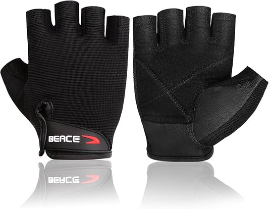 BEACE Weight Lifting Gym Gloves with Anti-Slip Leather Palm for Workout Exercise Training Fitness and Bodybuilding for Men & Women