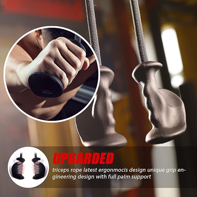 KKH Tricep Pull Down Attachment with Ergonomic Anti-Slip Handles, Tricep Rope Cable Attachment with Enhanced Grip to Relieve Wrist Strain, Versatile Rope Attachment for Cable Machine