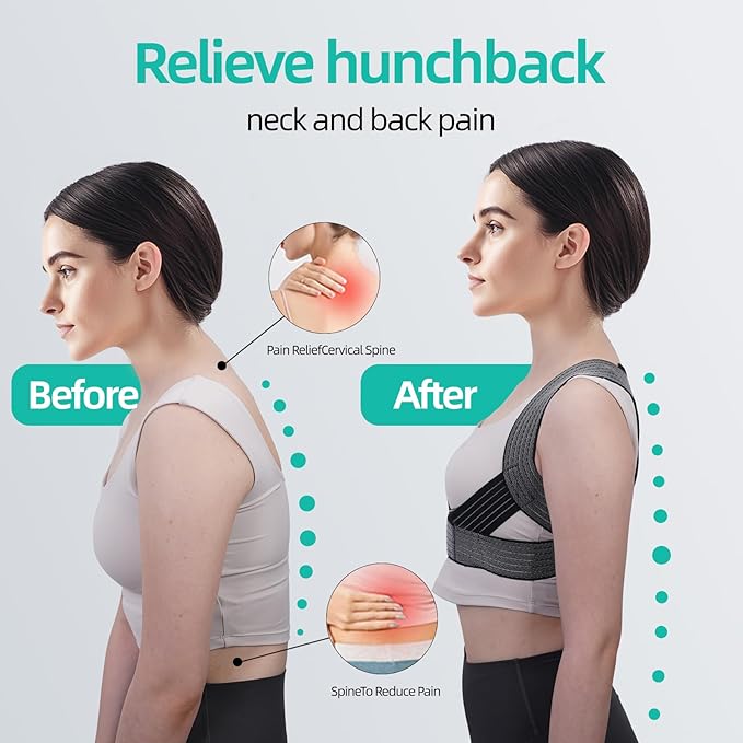 Posture Corrector for Women, Adjustable Upper Back Strap for Shoulder, Neck and Upper Back Pain Corrects Posture Corrects Hunching Black L-XL