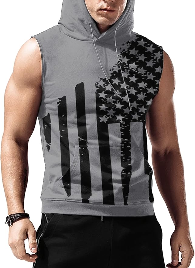 Babioboa Men's Workout Hooded Tank Tops Sleeveless Gym Hoodies Bodybuilding Muscle Cut Off T-Shirts